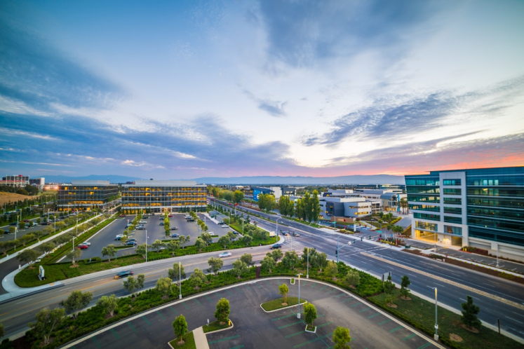 Office buildings and parking lots in Silicon Valley